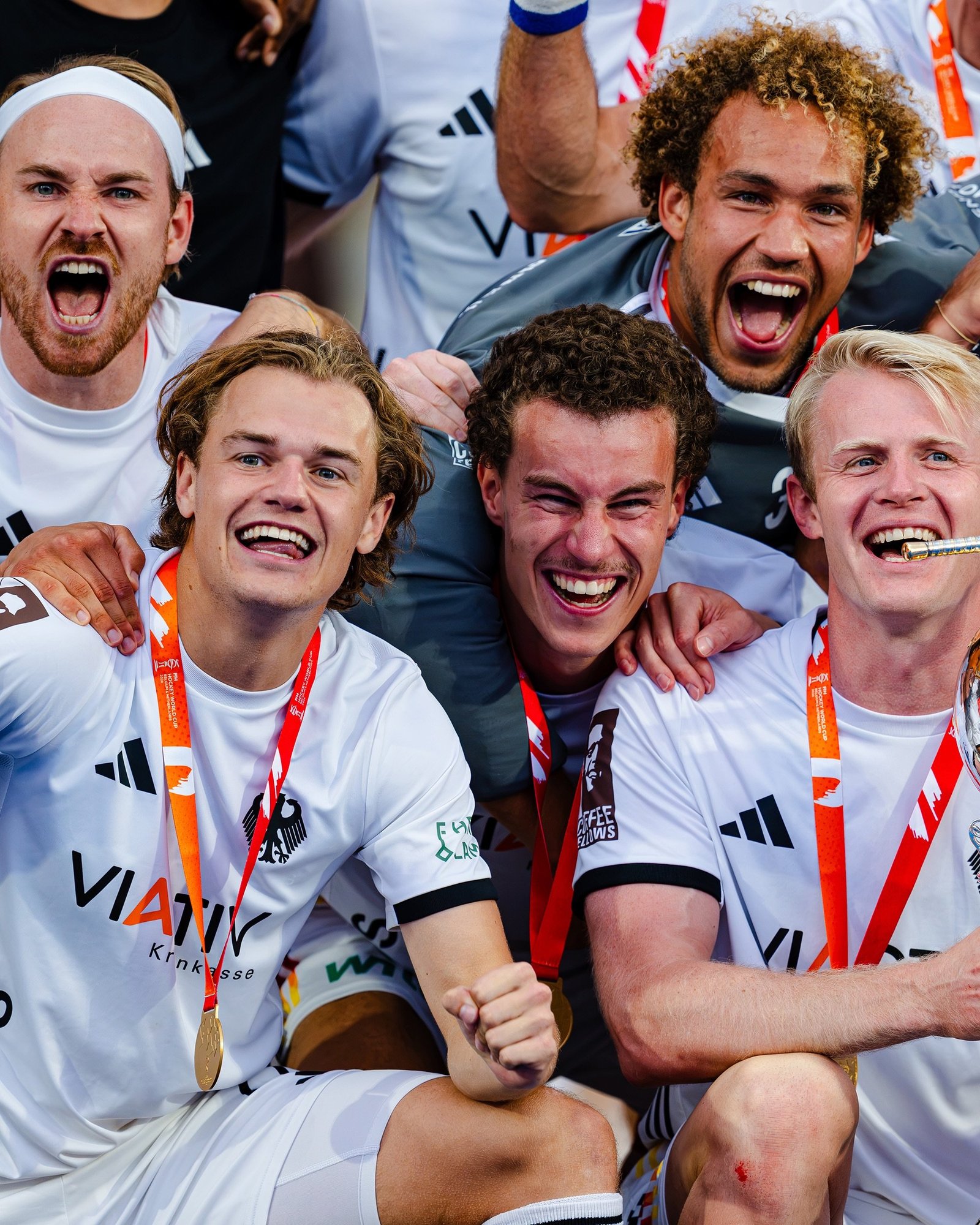 Germany players celebrate with their World Cup gold medals