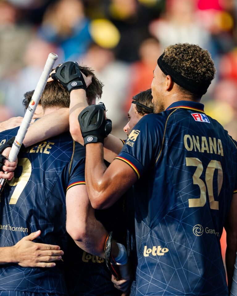 Belgium's Red Lions celebrate together